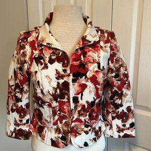 St. John Floral Print Three Quarter Length Sleeve Jacket Size 4